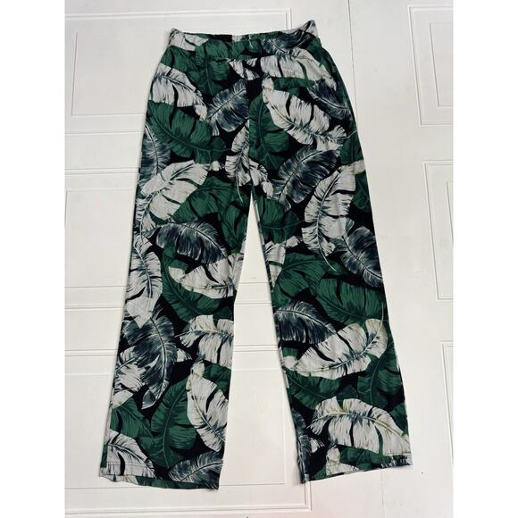 Vince Camuto Pants - Vince Camuto Size S Green White Leaf Tropical Stretch Pants Wide Leg